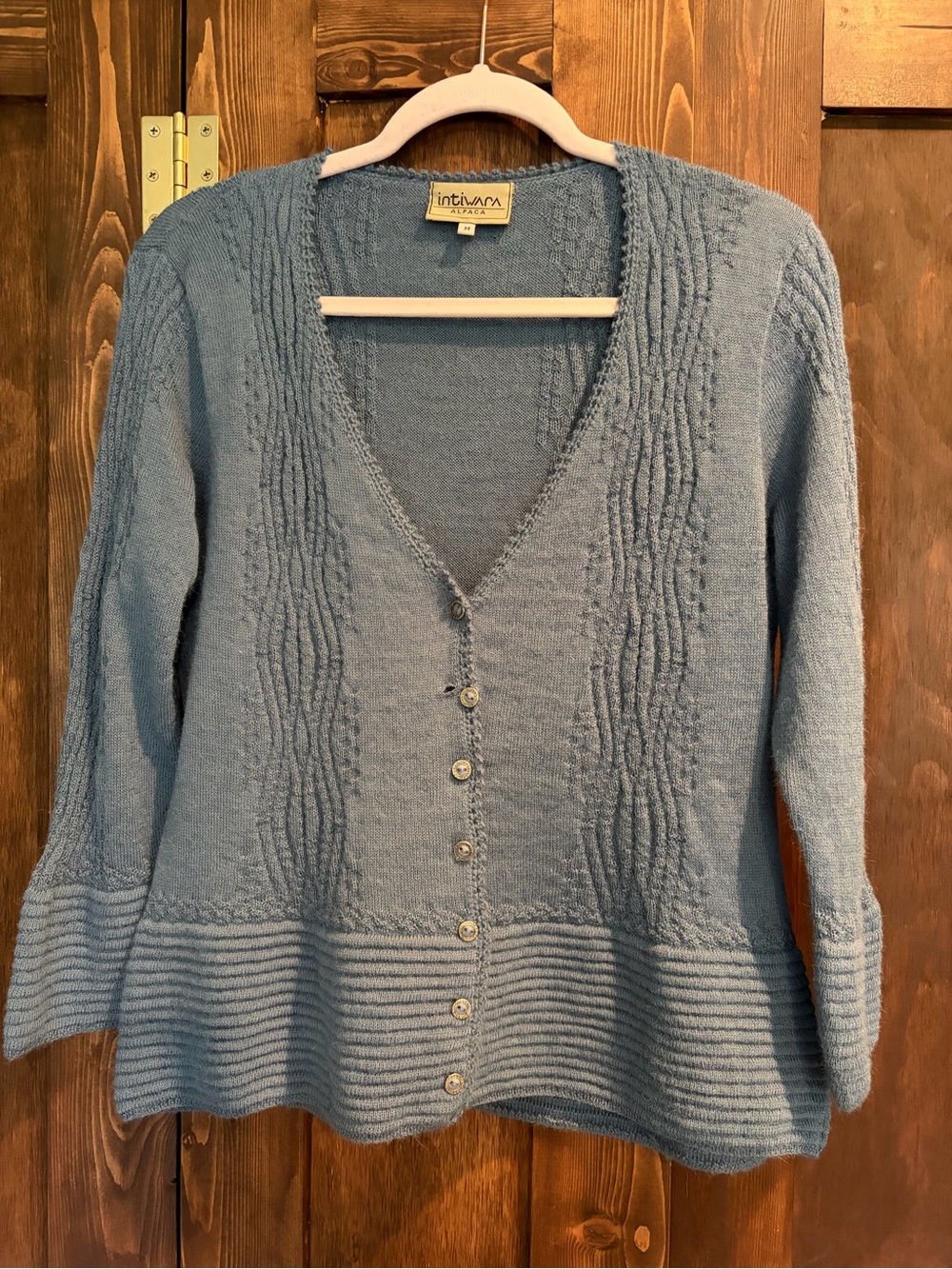 IntiWara Light Blue V-Neck Cable Button Cardigan